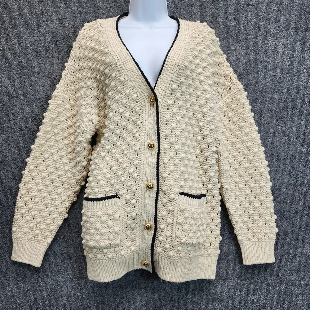 NWT FRAME The Bauble Cardigan Women's Textured Cotton Bobble Knit Sweater L